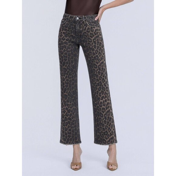 Vervet by Flying Monkey HIGH RISE LEOPARD PRINT SLIM WIDE JEANS F6381LPD - Picture 2 of 7